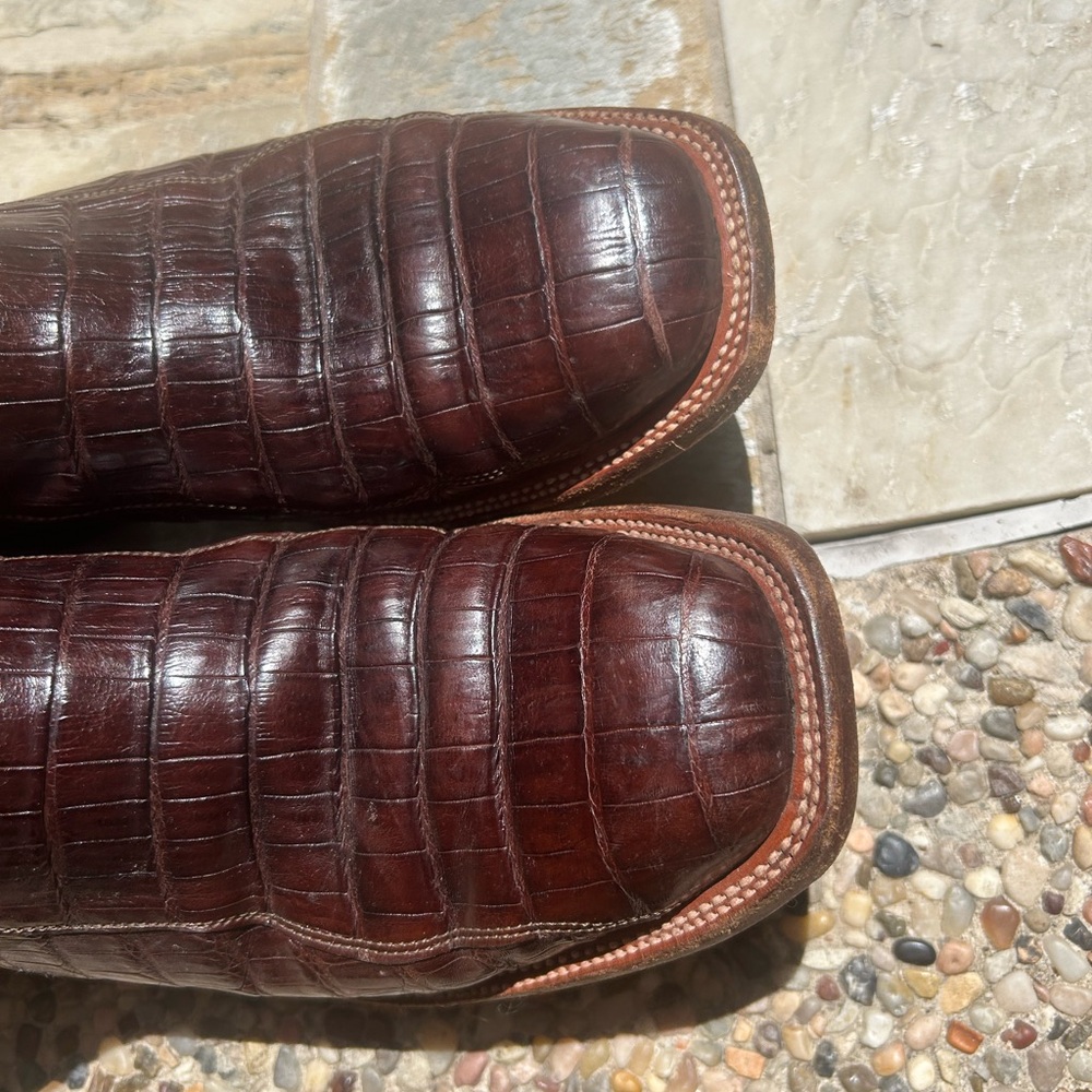 Lucchese Brown Leather Cowboy Boots Caiman 9D - Picture 14 of 16